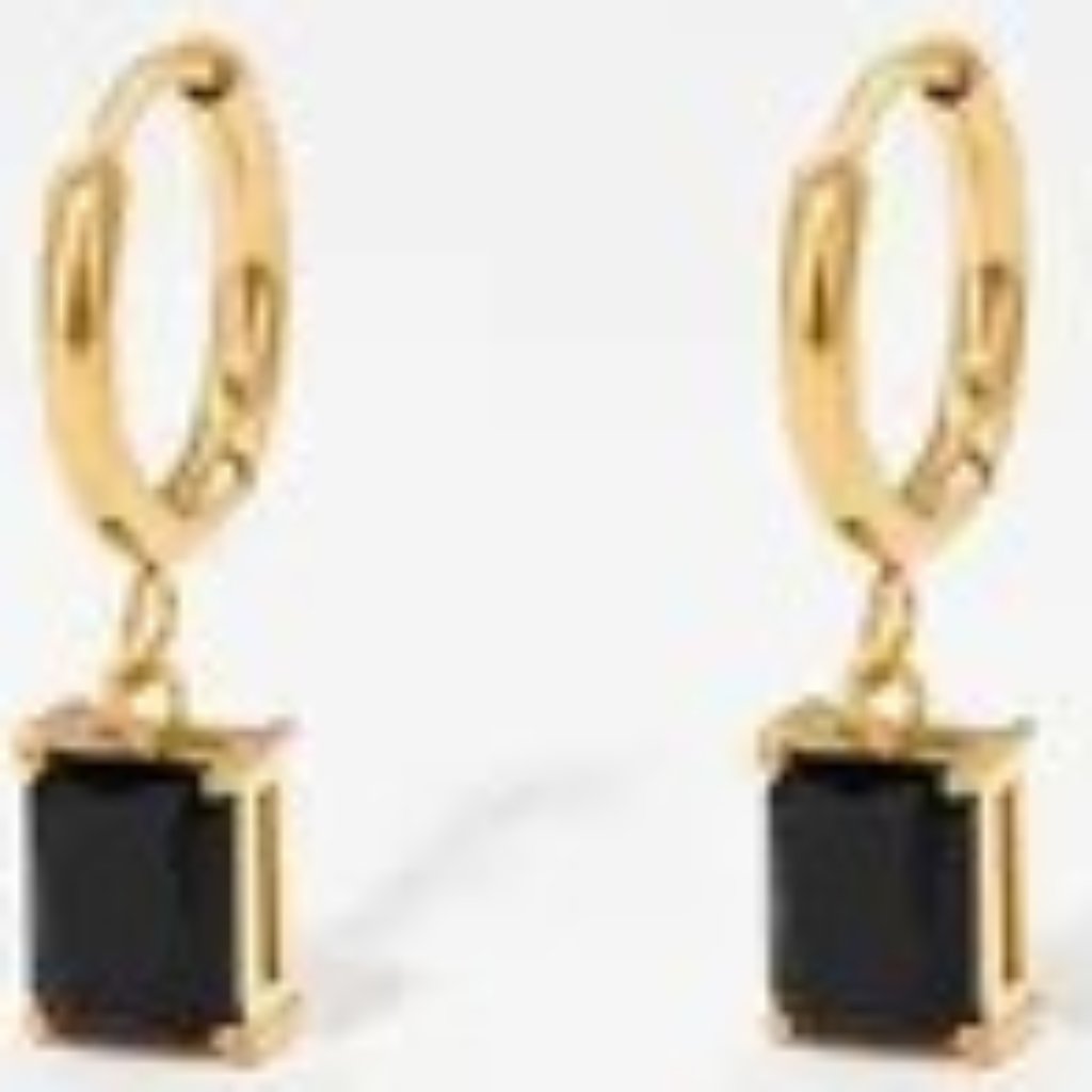 18kgold Dipped Huggie Earrings With A Black Hexagon Shaped Black Zirconia